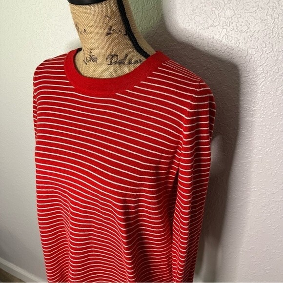 Boden Womens Size S Red Striped Lace Back Cotton Blend Long Sleeve Crew Sweater - Picture 2 of 11